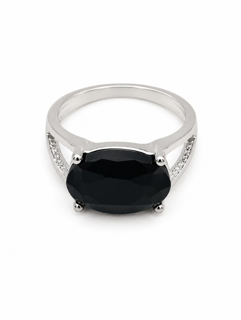 Women's Black Crystal Alloy Silver Plated Fashion Ring U.S Size 7.5